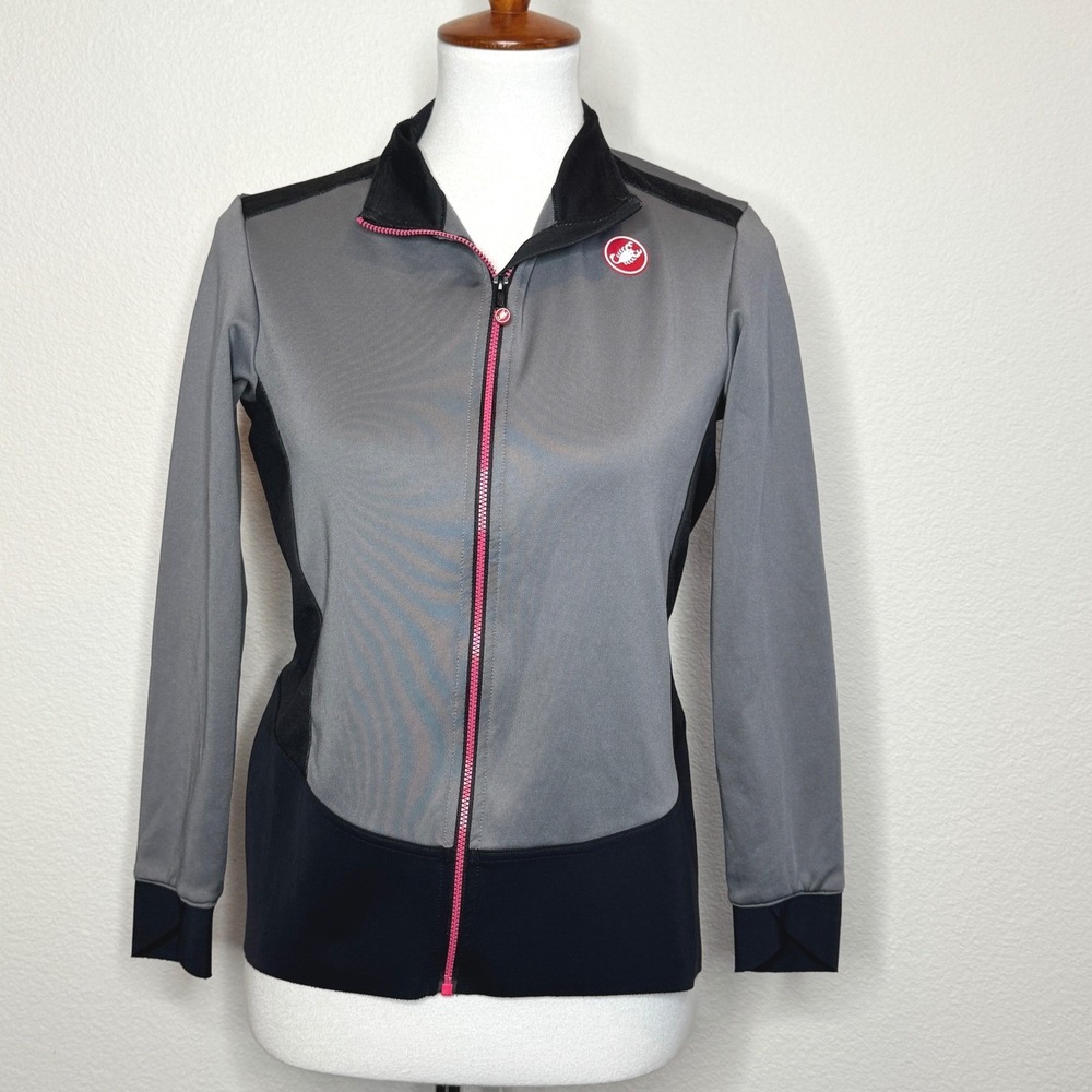 CASTELLI Cycling Bike Womens Full Zip Jacket LARGE Gray Black‎ Back Pocket